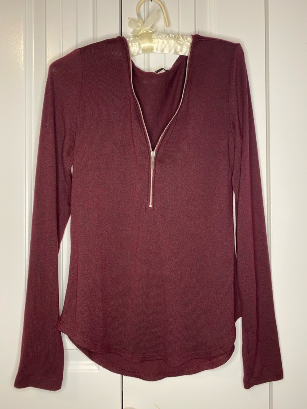 Ardene Burgundy Half-Zip Long Sleeve Top